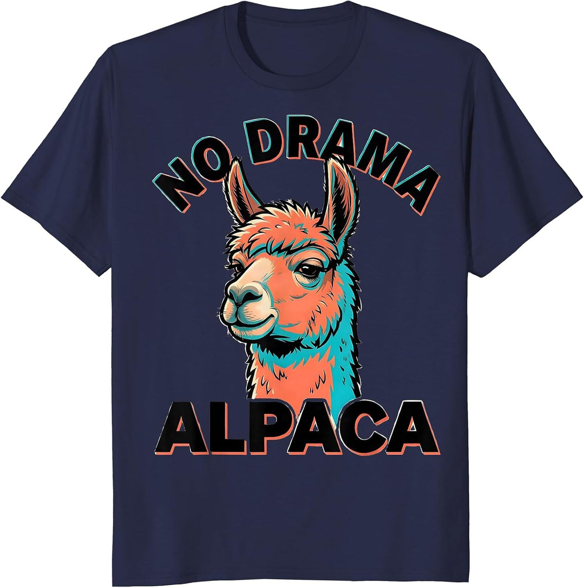 Men's No Drama Alpaca Funny Alpaca Lover Gift Cartoon T-Shirt - Navy Blue