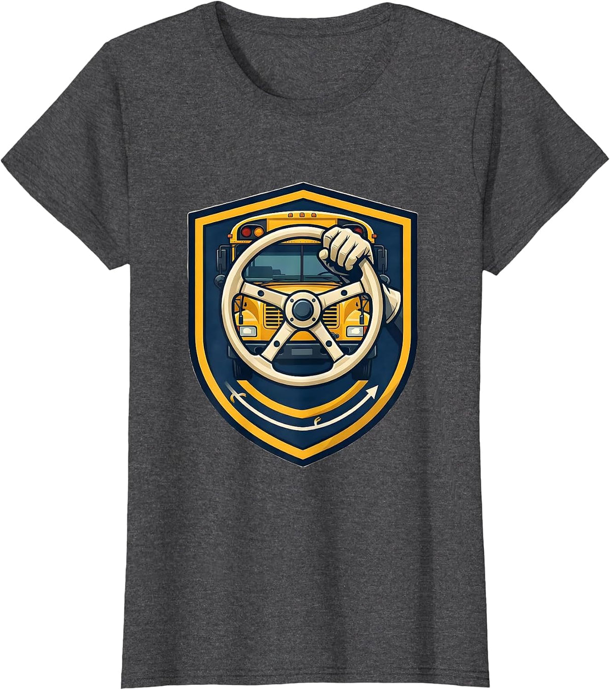 Women's School Bus Driver Emblem Transportation Squad Novelty T-Shirt - Dark Heather Grey