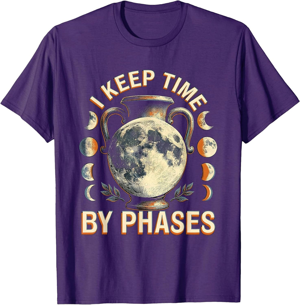 Men's I Keep Time By Phases Celestial Moon Phase Astronomy Boho T-Shirt - Purple