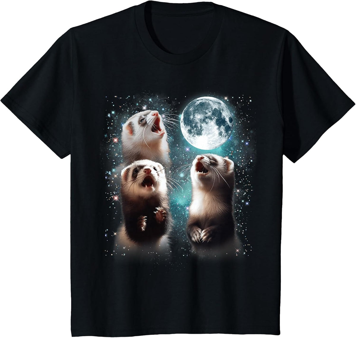 3 Ferret Moon Howling Ferret Head Funny for Men, Women, Kid T-Shirt - Black