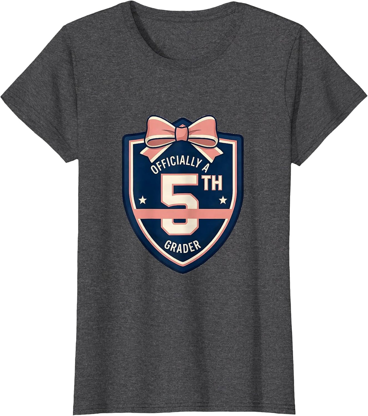 Women's Officially A 5th Grader Coquette Bow Back to School Grade T-Shirt - Dark Heather Grey