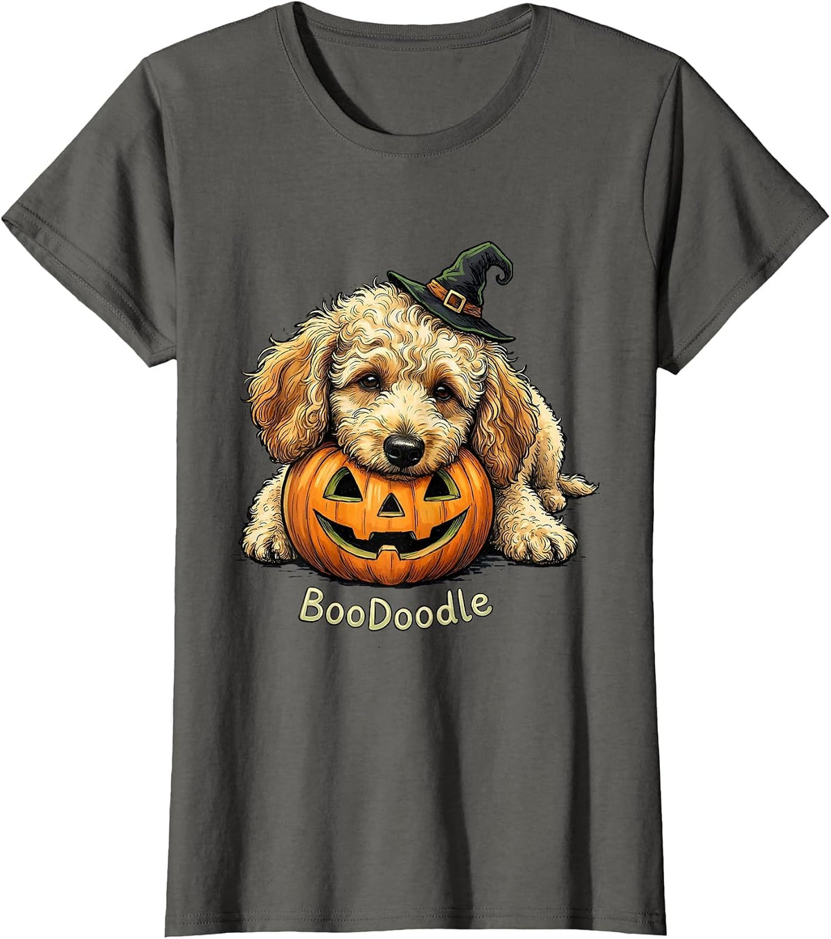 Women's BooDoodle Funny Goldendoodle Dog Halloween Costume Party T-Shirt - Asphalt Grey