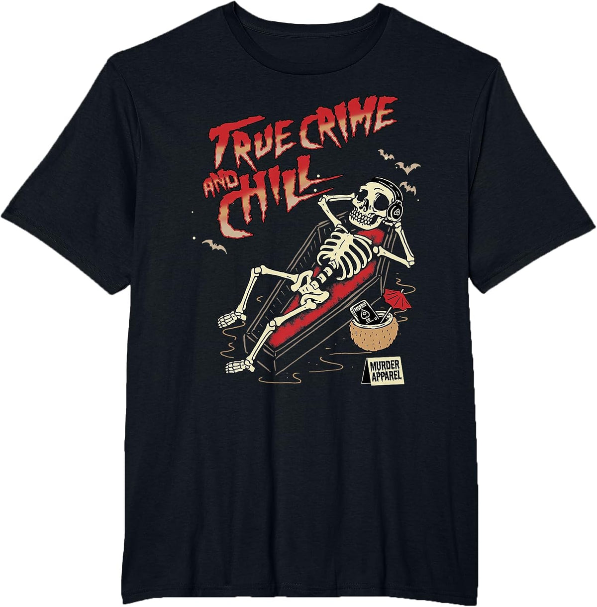 True Crime and Chill Skeleton Vintage T-Shirt - Black