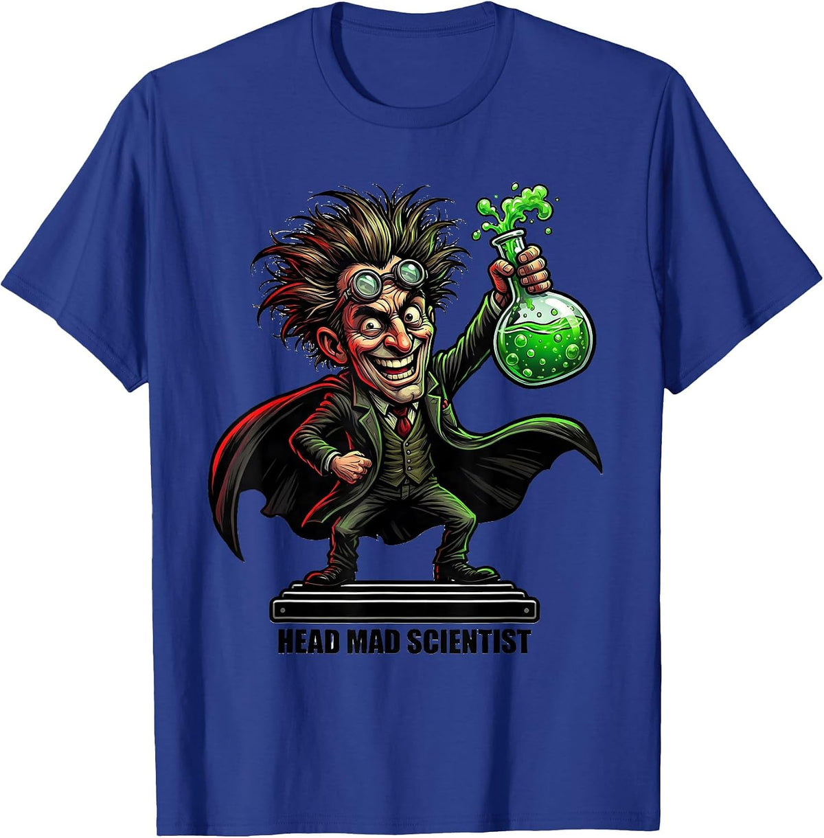 Men's HEAD MAD SCIENTIST Funny Science Teacher Lab Humor T-Shirt - Royal Blue