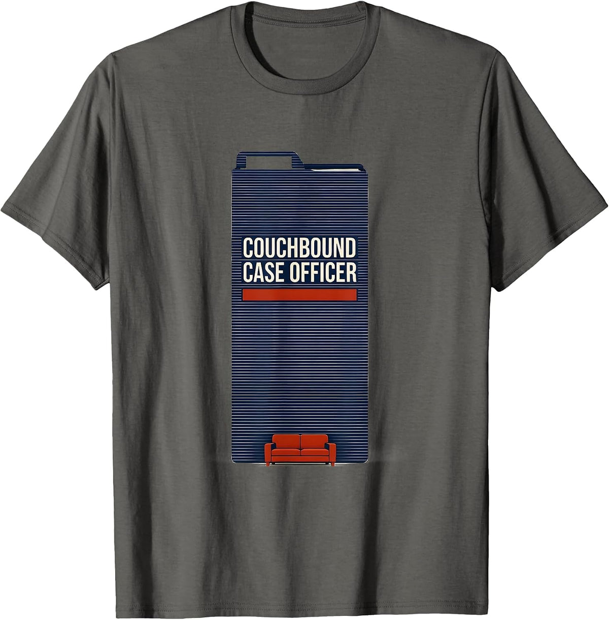 Men's Couchbound Case Officer True Crime Fan Humor T-Shirt - Asphalt Grey