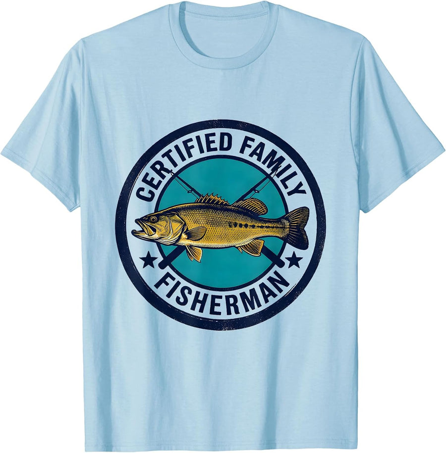 Men's Certified Family Fisherman Funny Fishing Humor Gift T-Shirt - Baby Blue