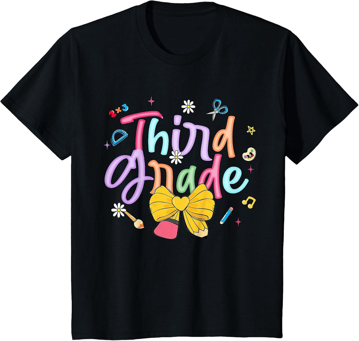 First Day of Third Grade Coquette Bow Pencil Teacher Student T-Shirt - Black