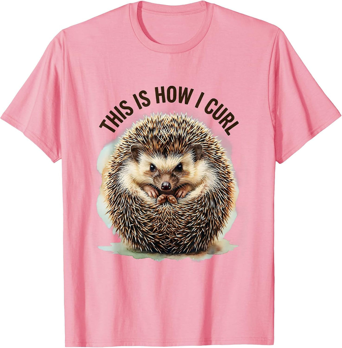 Men's This Is How I Curl Watercolor Hedgehog Lover Cute Humor T-Shirt - Pink