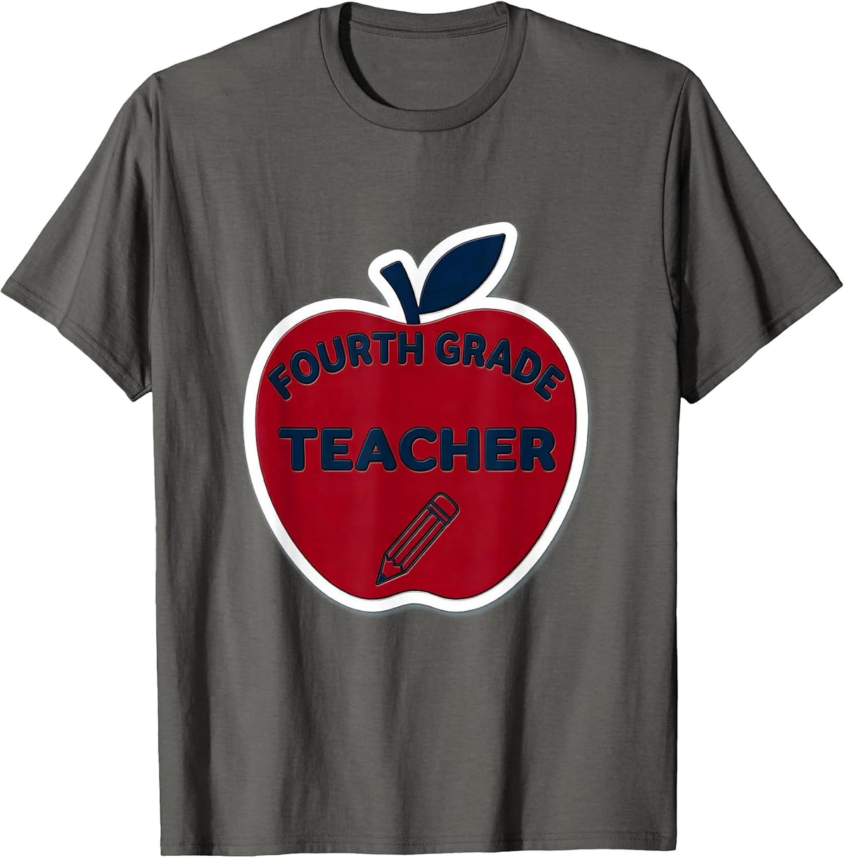 Men's Fourth Grade Teacher Cute Apple Pencil Back To School T-Shirt - Asphalt Grey
