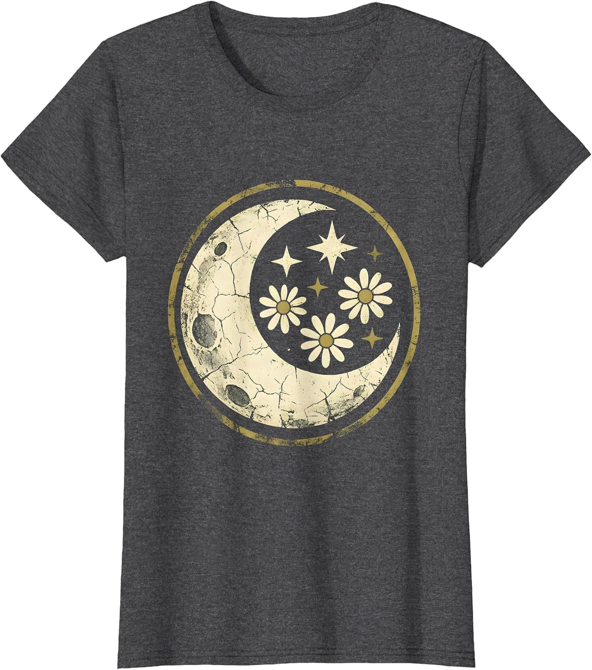 Women's Telescope Moon Gazing Celestial Night Sky Design T-Shirt - Dark Heather Grey