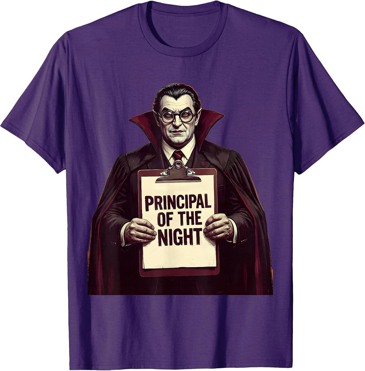 Principal of the Night Halloween Vampire Design T-Shirt - Purple