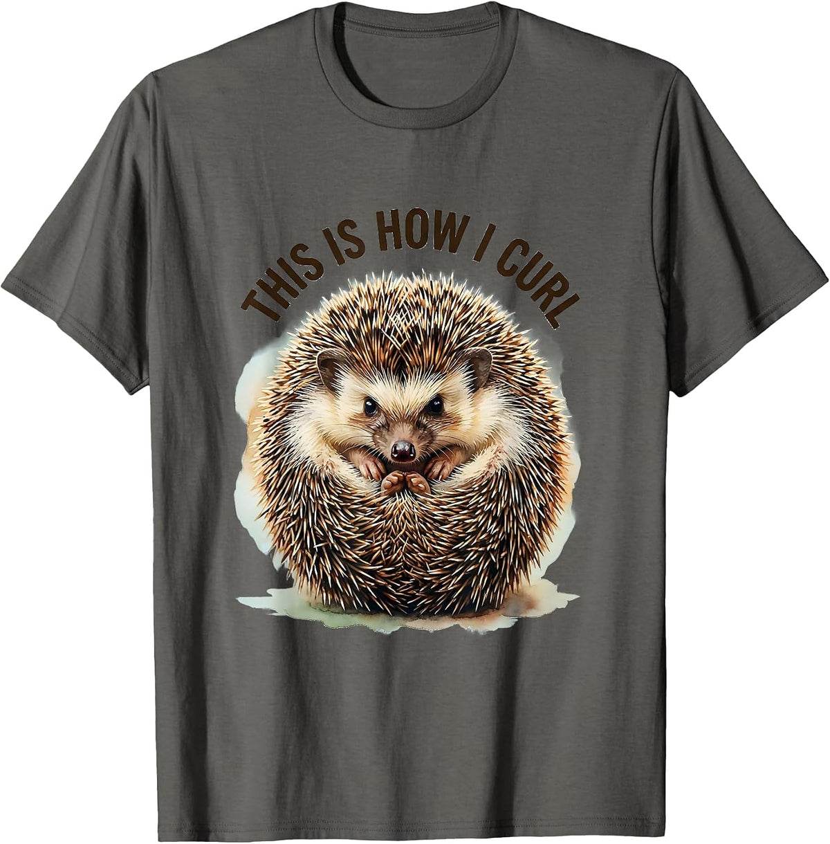 Men's This Is How I Curl Watercolor Hedgehog Lover Cute Humor T-Shirt - Asphalt Grey