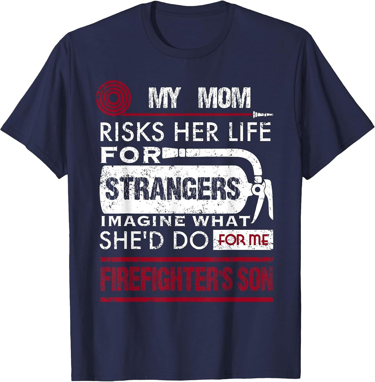 My Mom is A Firefighter Risks Her Life Firefighter Kids T-Shirt - Navy Blue