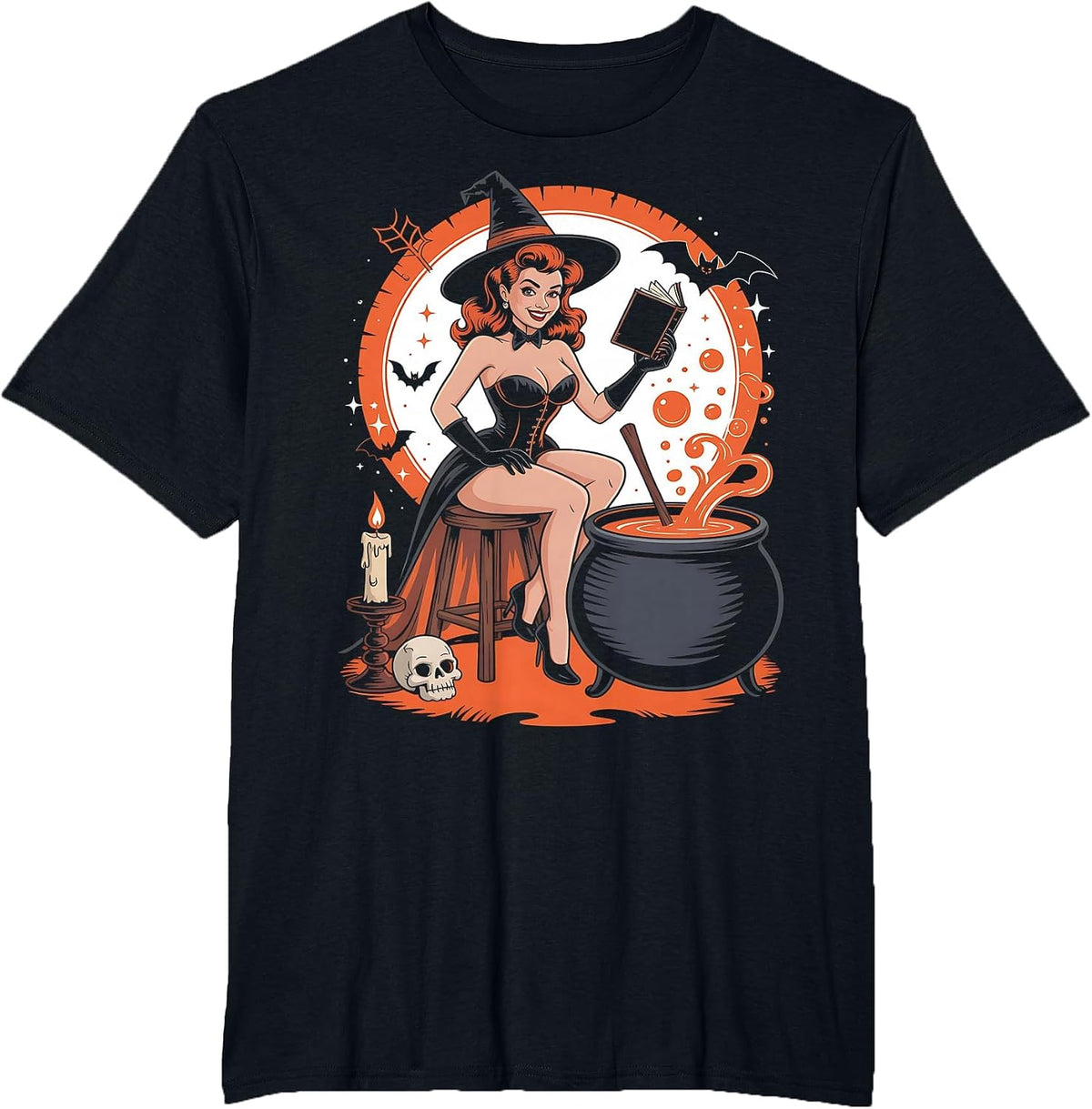 Halloween Witch Pin Up Vintage Halloween Retro T-Shirt - Black
