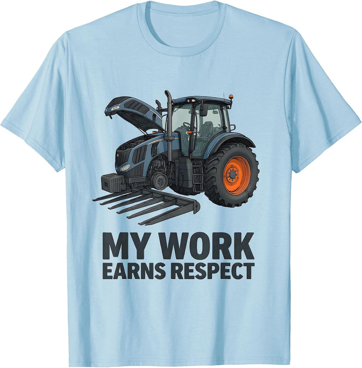 Men's My Work Earns Respect Patriotic Farmer Tractor Rural Pride T-Shirt - Baby Blue