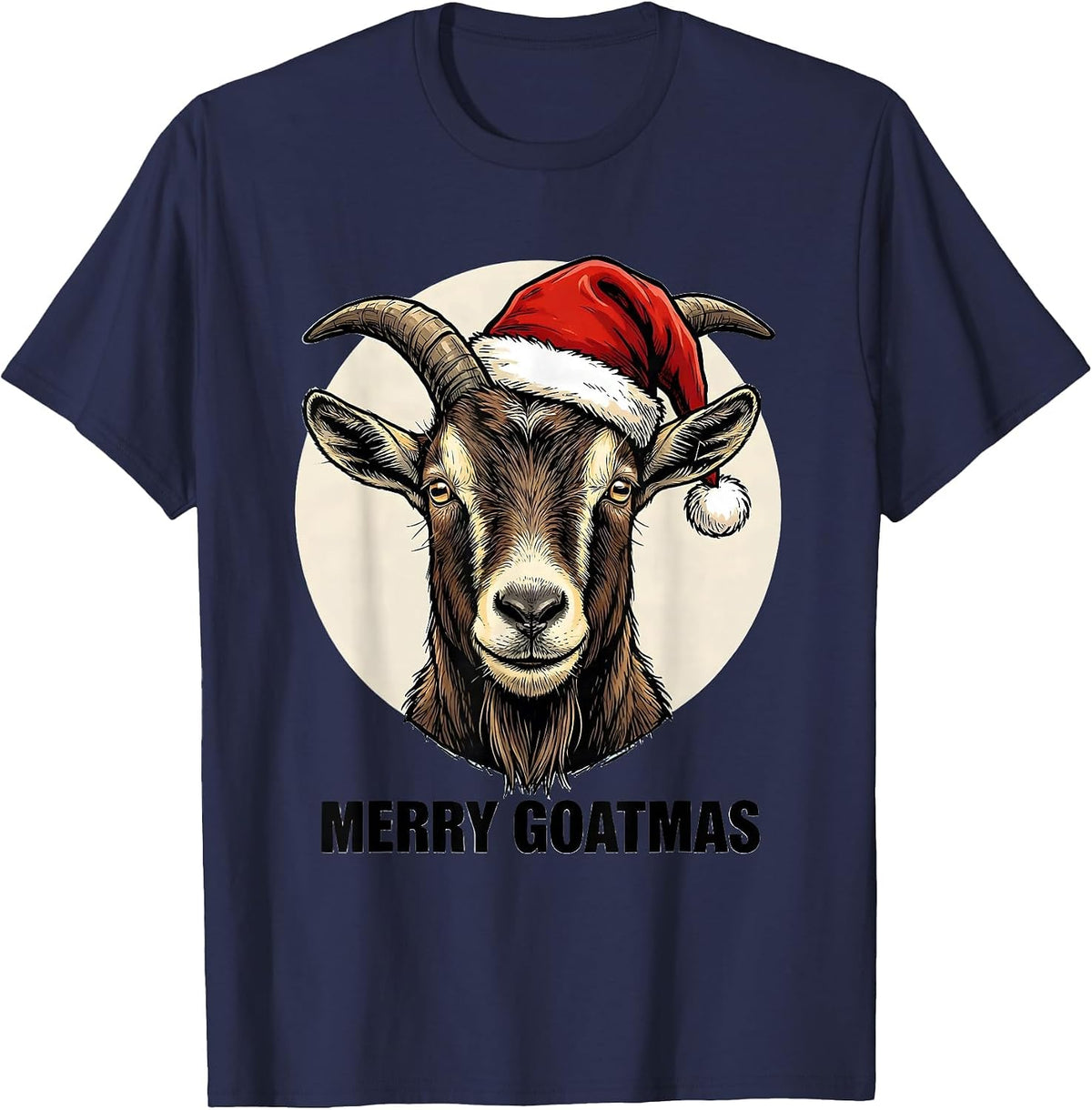 Men's Merry Goatmas Funny Goat Lover Christmas Santa Hat Holiday T-Shirt - Navy Blue