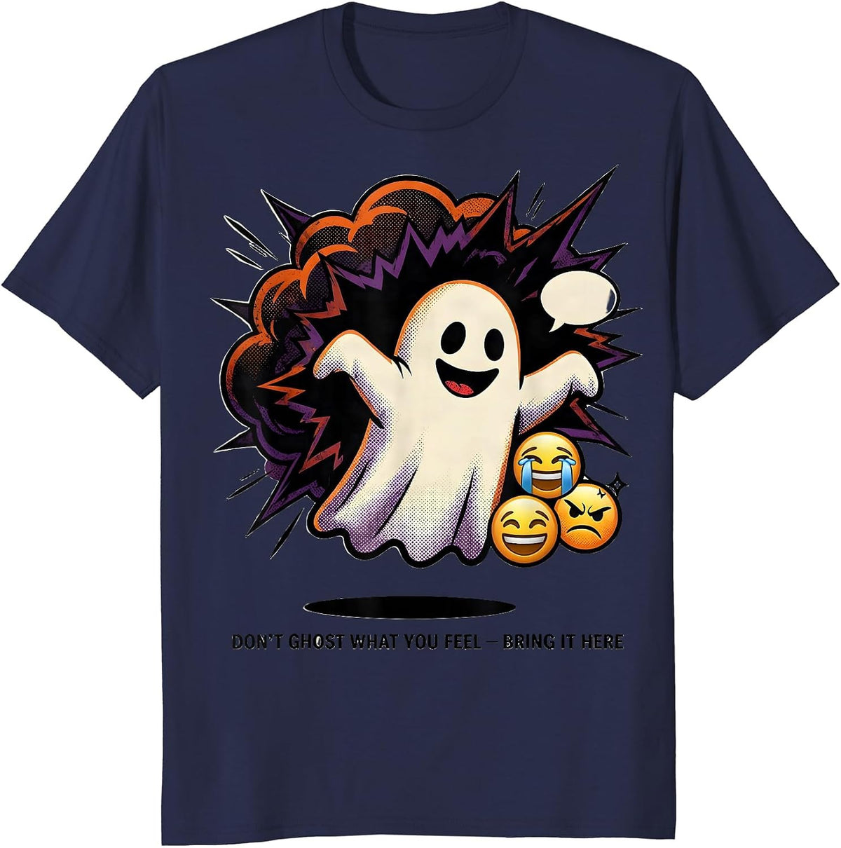 Men's Don't Ghost What You Feel Bring It Here Halloween T-Shirt - Navy Blue