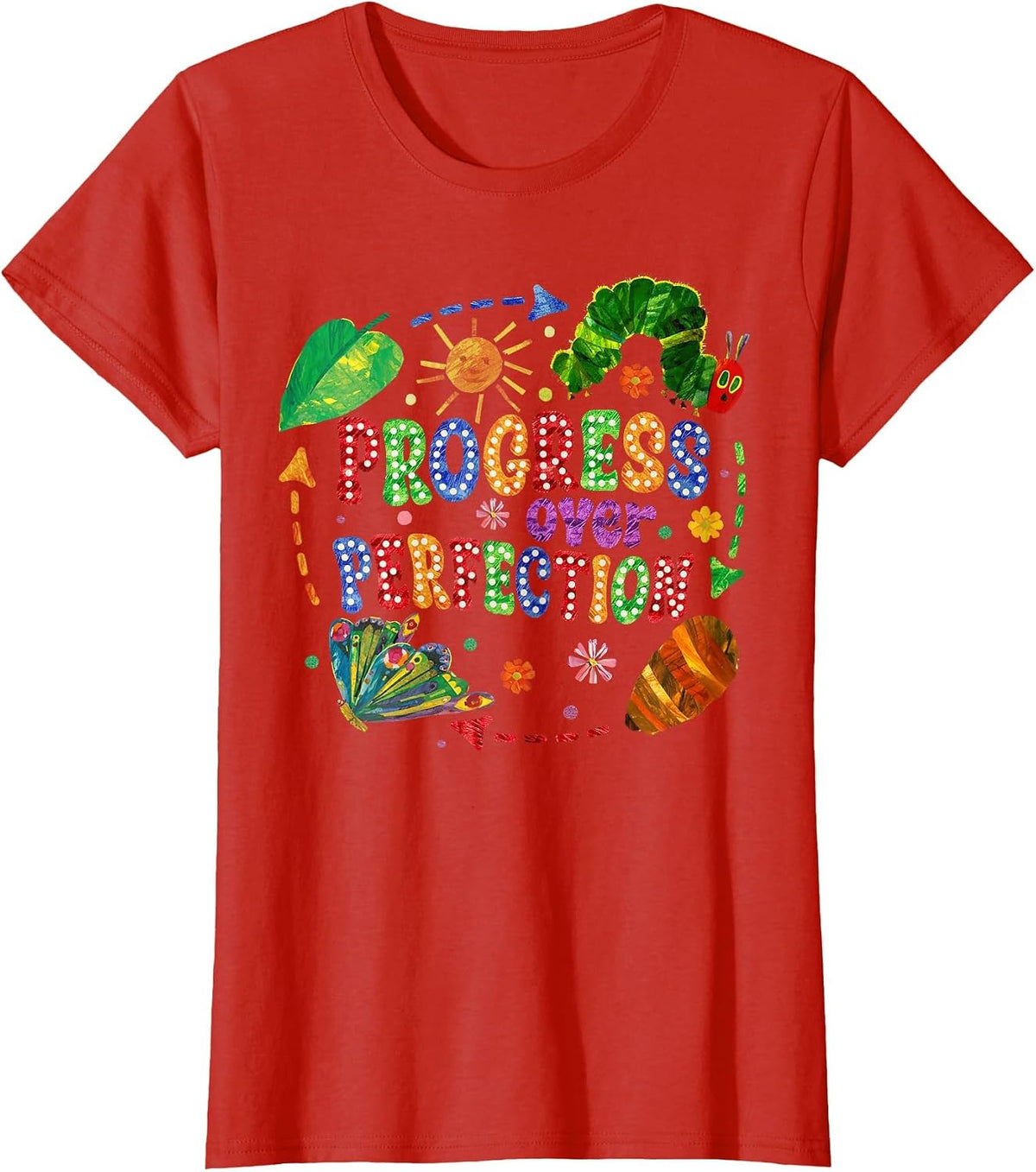 Progress Over Perfection Caterpillar Back to School Teachers T-Shirt - Red