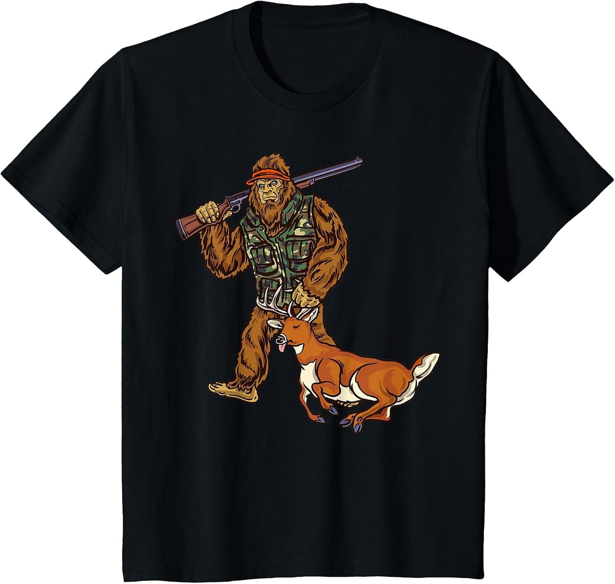 White Tail Deer Hunting Bigfoot Hunter T-Shirt - Black