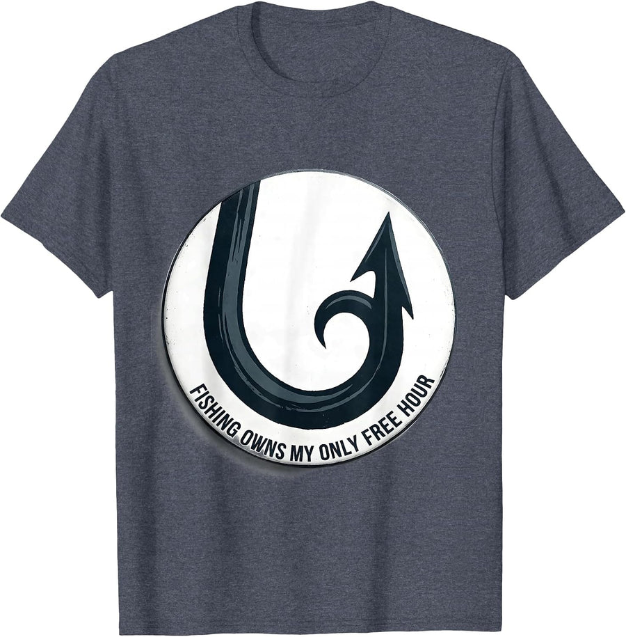 Fishing Owns My Only Free Hour Funny Hobbyist Gift Idea T-Shirt - Heather Blue