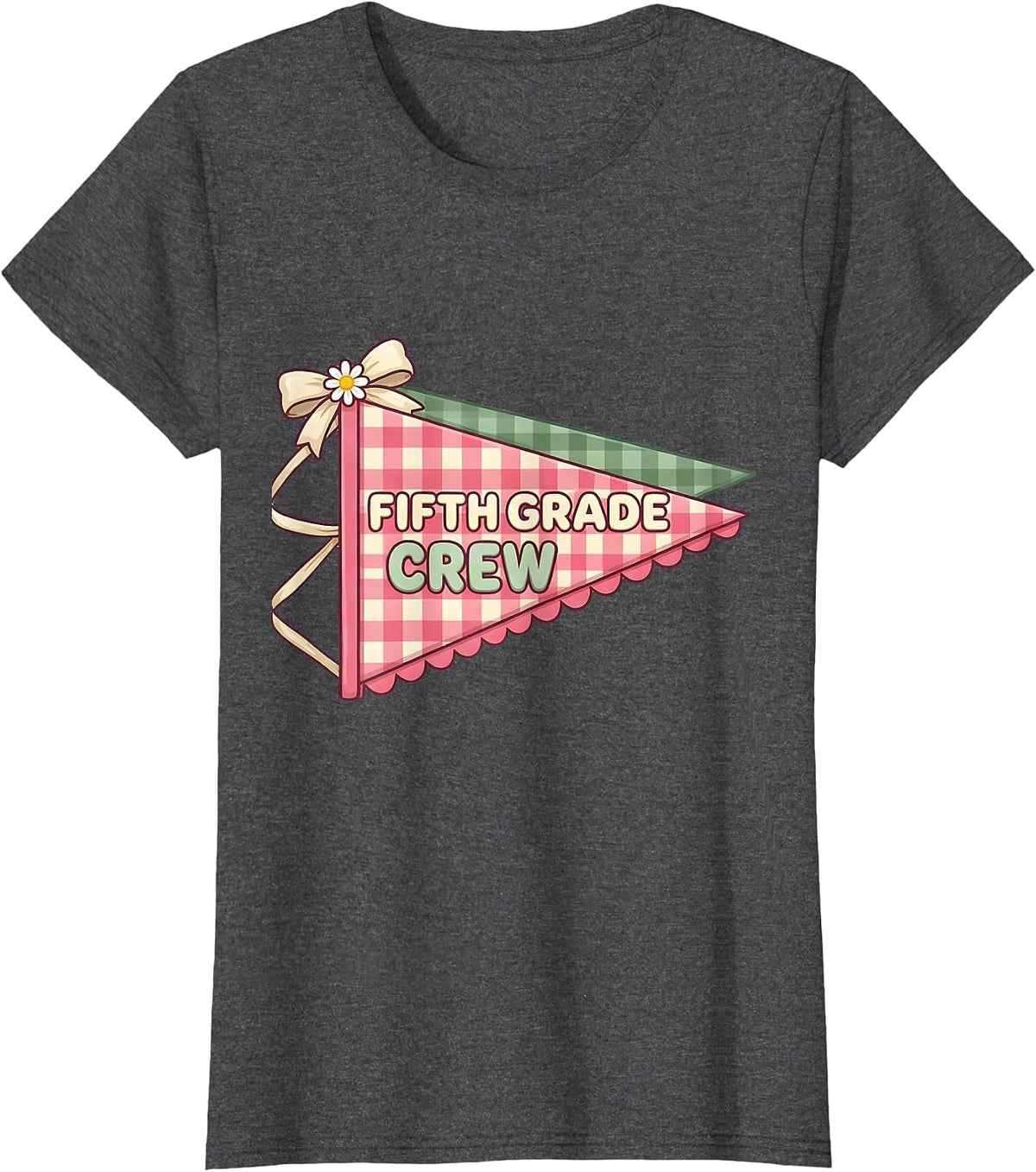 Women's Fifth Grade Crew Cute Preppy Back To School Girl Teacher T-Shirt - Dark Heather Grey