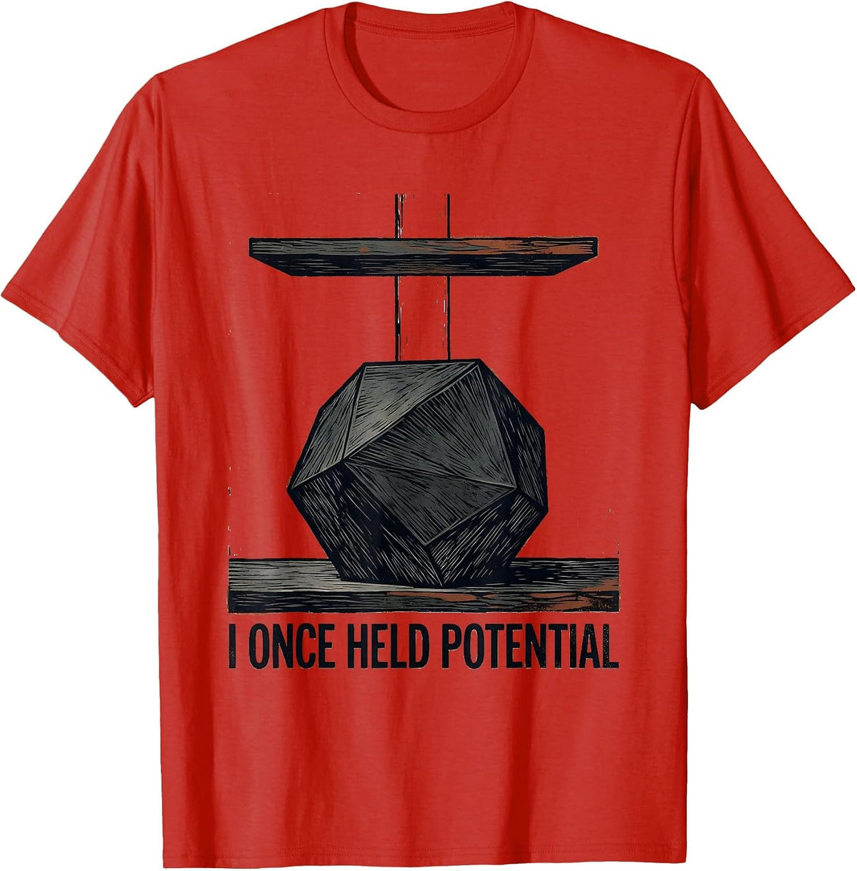 Men's I Once Held Potential Funny Physics Pun Humor T-Shirt - Red