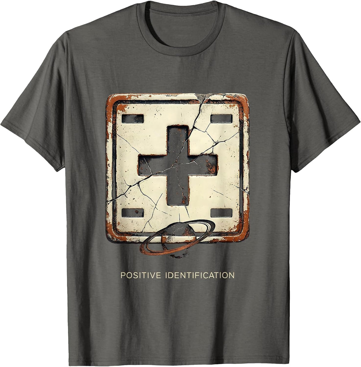 Positive Identification Distressed Science Humor Chemistry T-Shirt - Asphalt Grey
