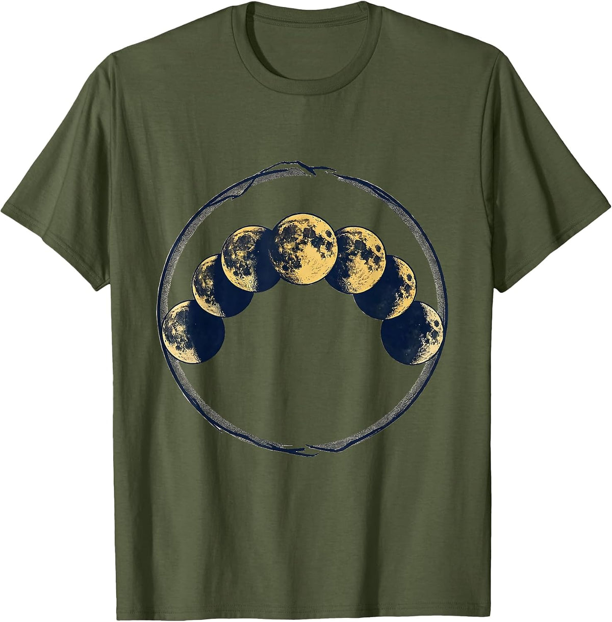 Men's Lunar Phase Cycle Astronomy Science Teacher Graphic T-Shirt - Olive Green