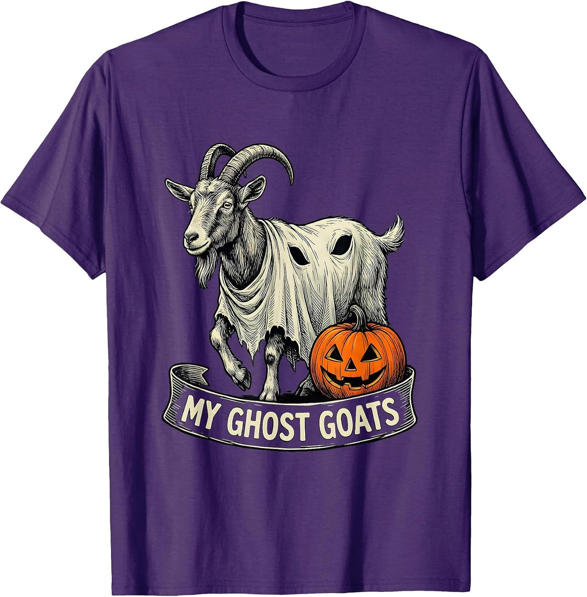 Men's My Ghost Goats Funny Goat Lover Halloween Spooky Season T-Shirt - Purple