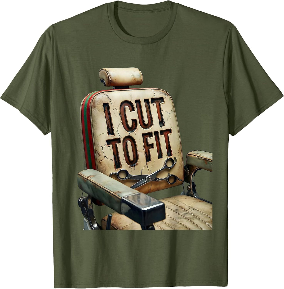 Men's I Cut To Fit Distressed Funny Barber Hairdresser Christmas T-Shirt - Olive Green