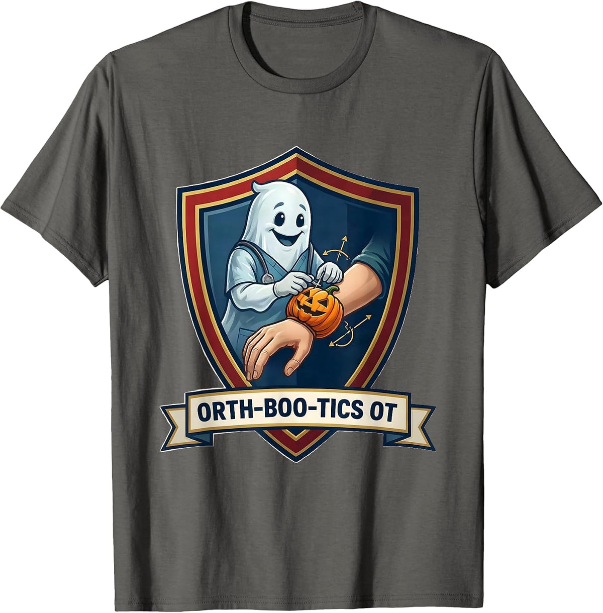Orth-BOO-tics OT Ghost Occupational Therapist Halloween T-Shirt - Asphalt Grey