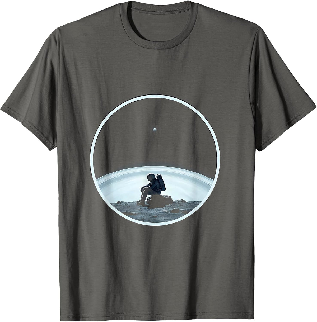 Lonely Astronaut on Pluto Sad Space Illustration T-Shirt - Asphalt Grey
