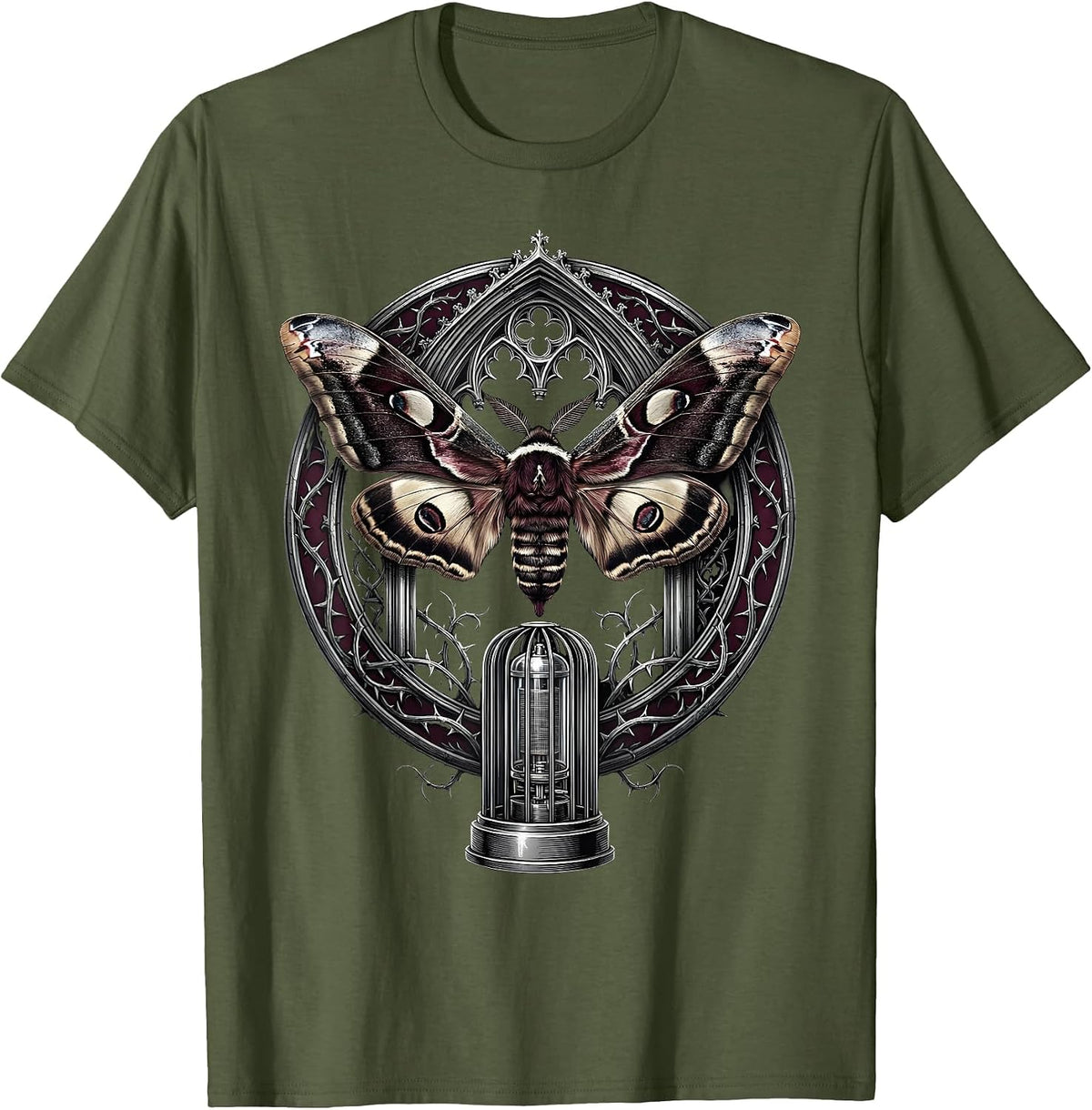 Moth and Glowing Vacuum Tube Classic Rock Art T-Shirt - Olive Green