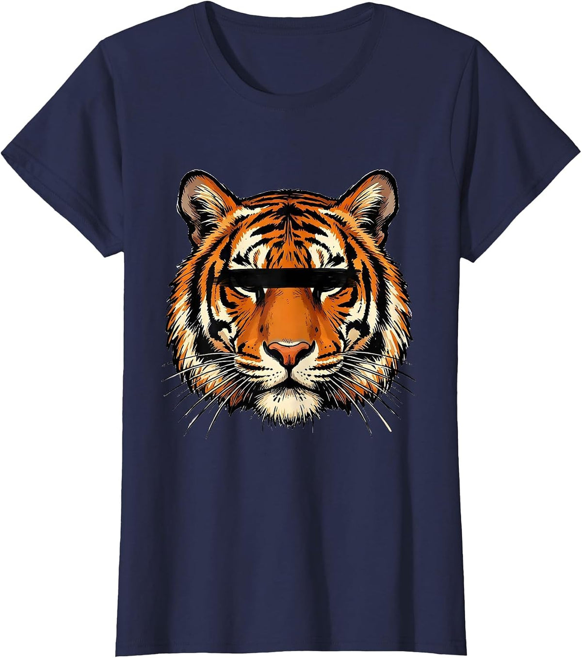 Women's Bengal Tiger Head Cool Big Cat Glam Novelty T-Shirt - Navy Blue