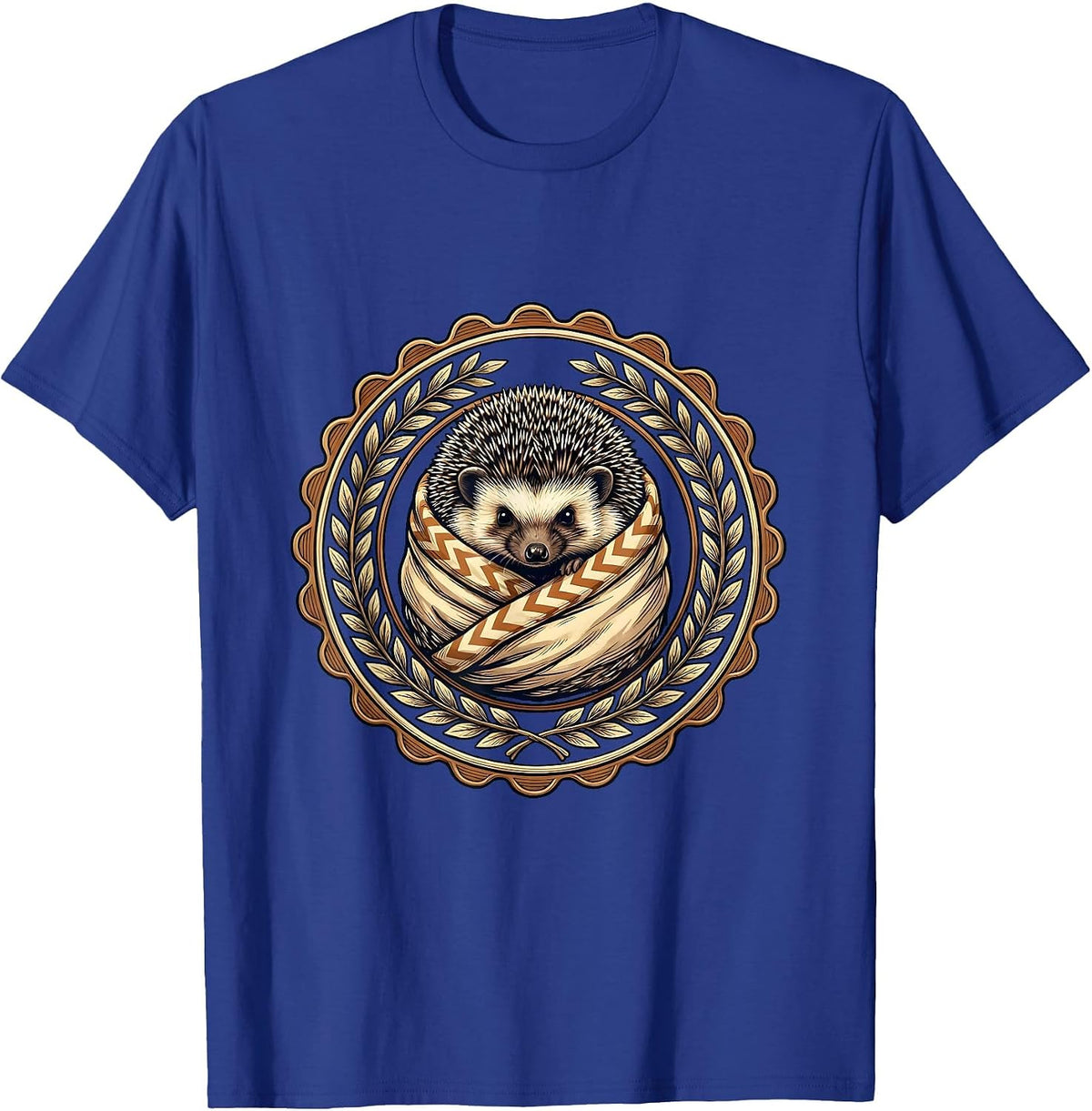 Cozy Hedgehog Wrapped in Blanket Illustration T-Shirt - Royal Blue