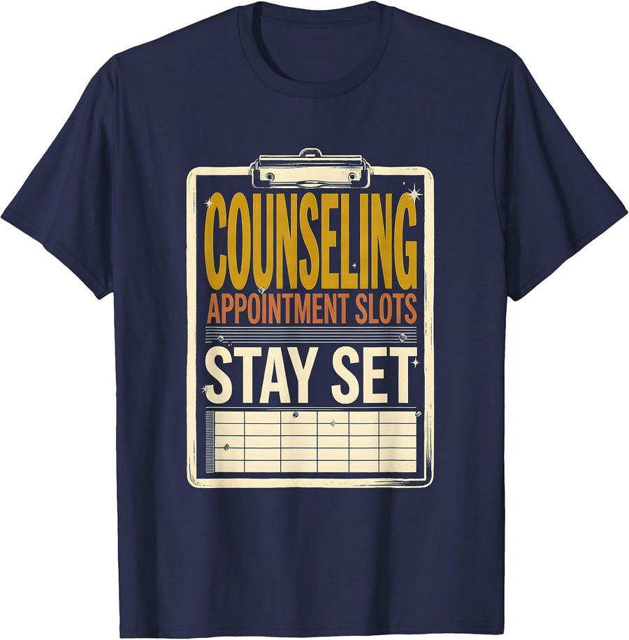 Counseling Appointment Slots Stay Set Groovy School T-Shirt - Navy Blue