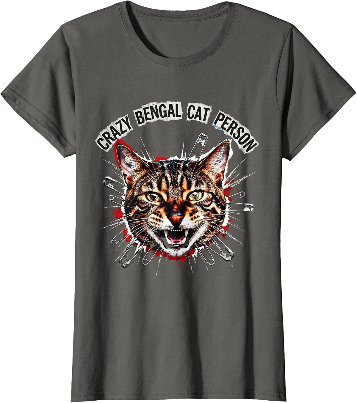 Women's Crazy Bengal Cat Person Cat Lover Design T-Shirt - Asphalt Grey
