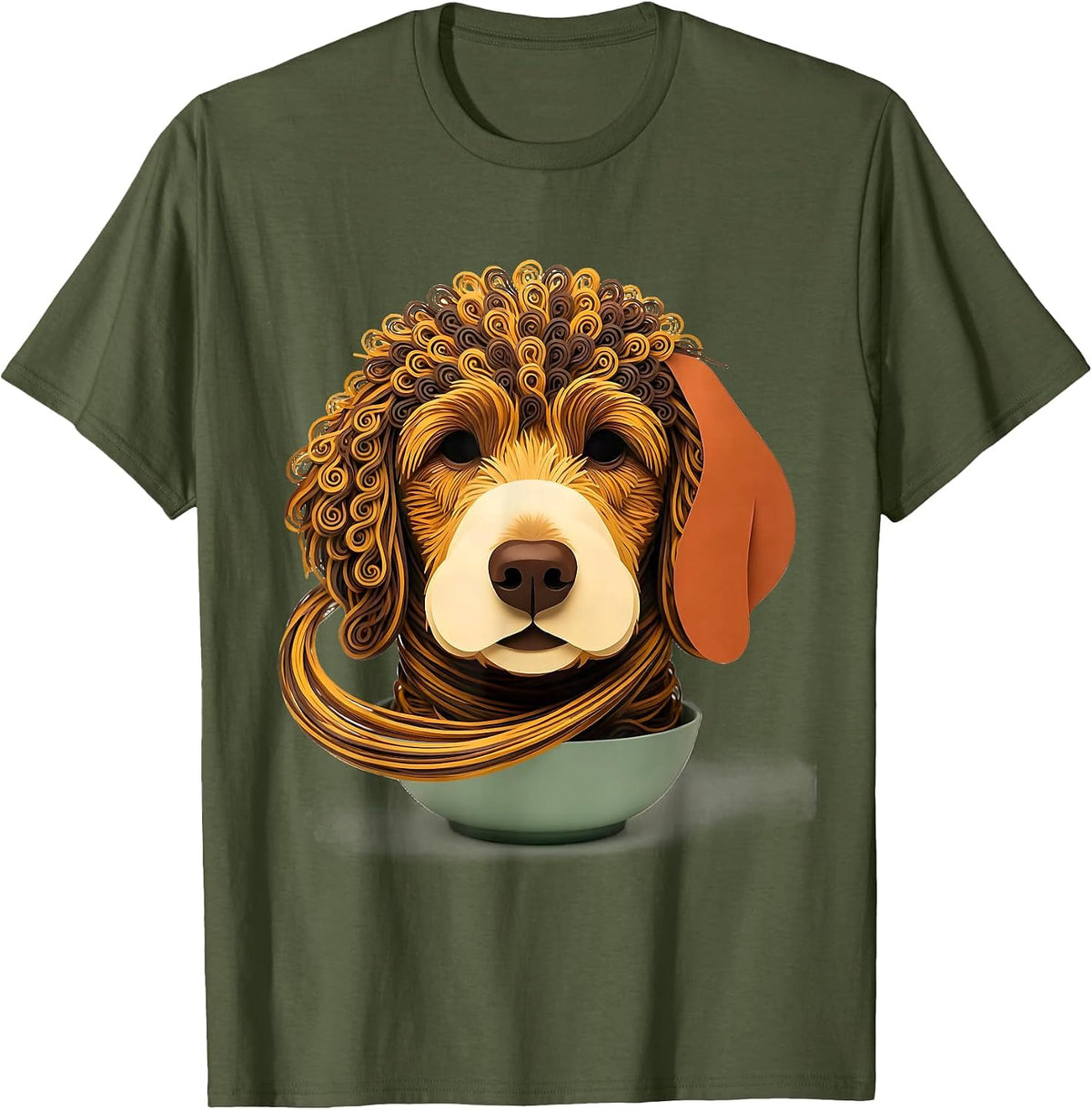 Goldendoodle Noodle Loop Paper Cutout Dog Humor T-Shirt - Olive Green