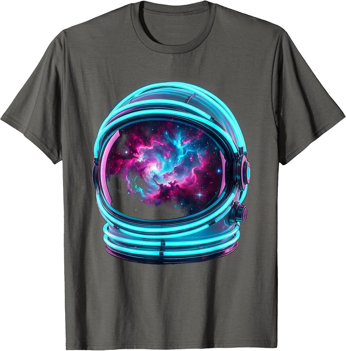 Men's Astronaut Helmet Nebula Reflection Space Art T-Shirt - Asphalt Grey