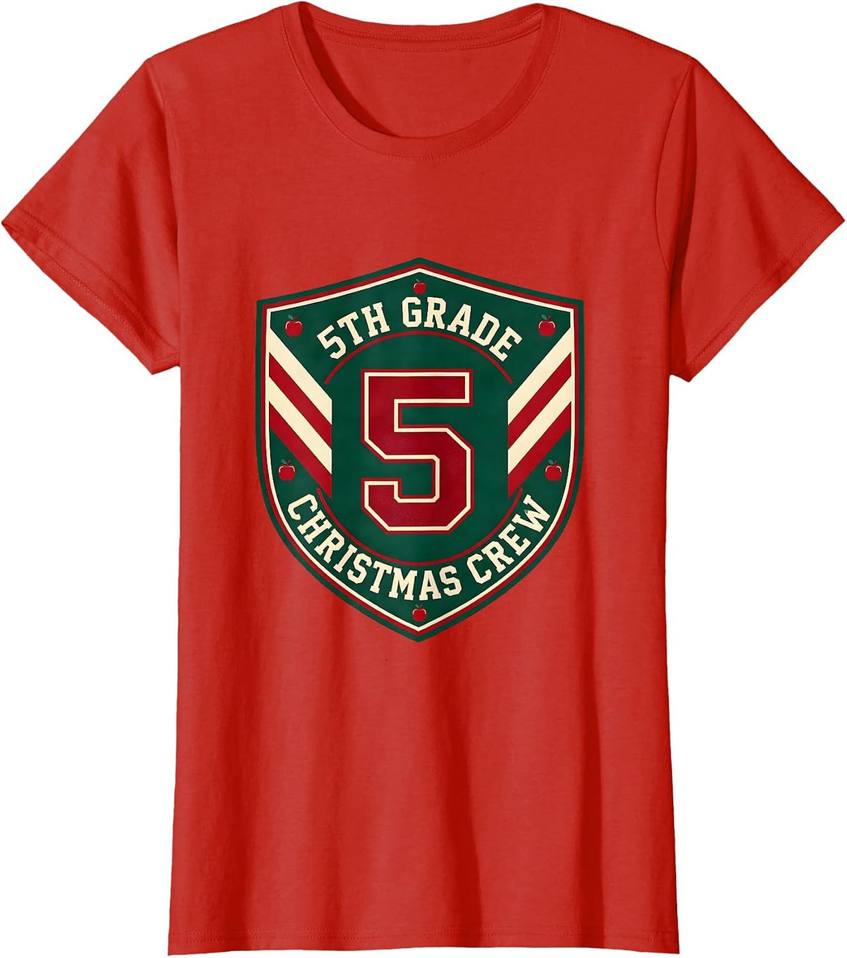 Women's 5th Grade Christmas Crew Sports Teacher Humor Holiday T-Shirt - Red