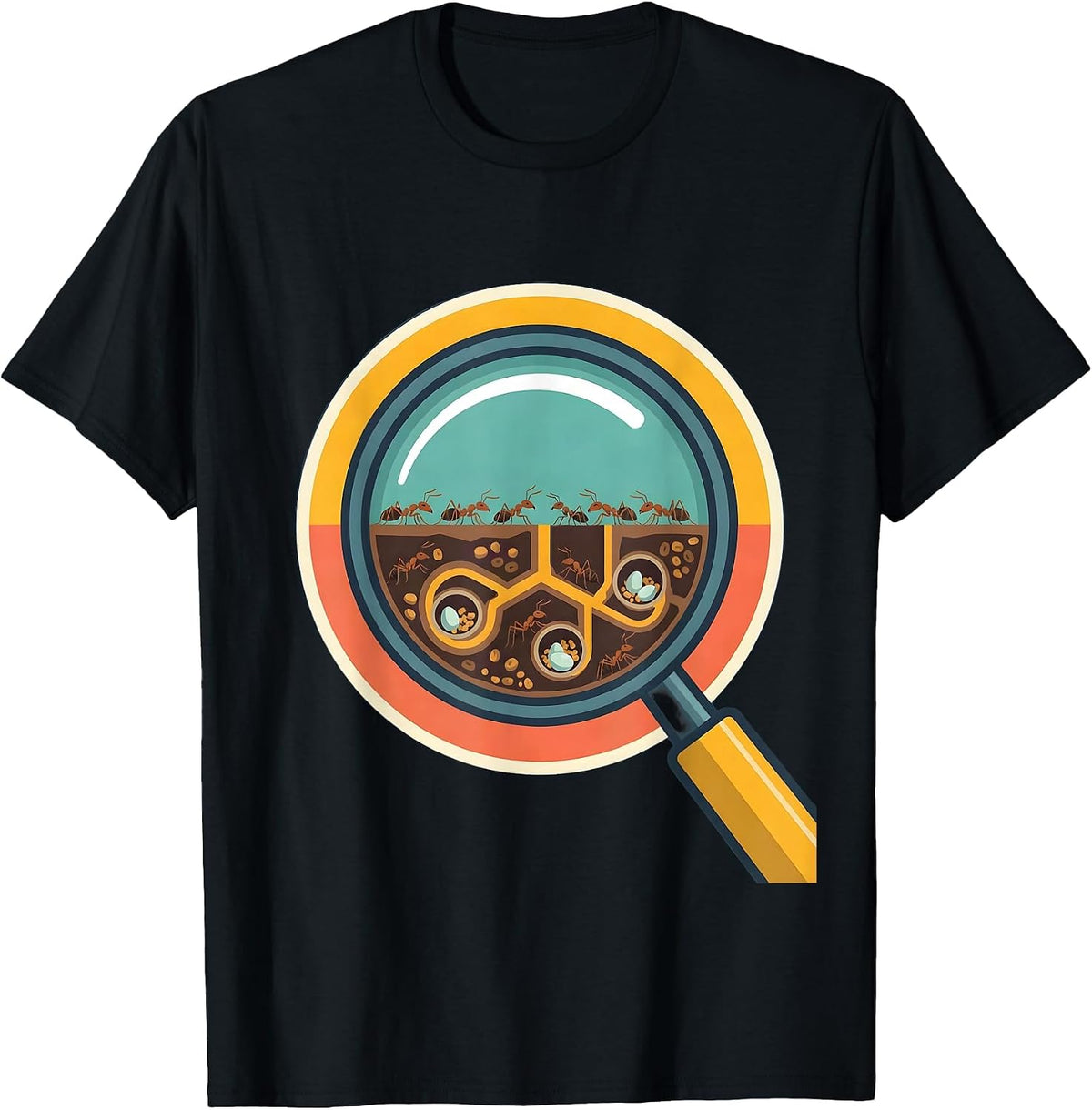 Men's 4th Grade Teacher Ant Colony Magnifying Glass T-Shirt - Black