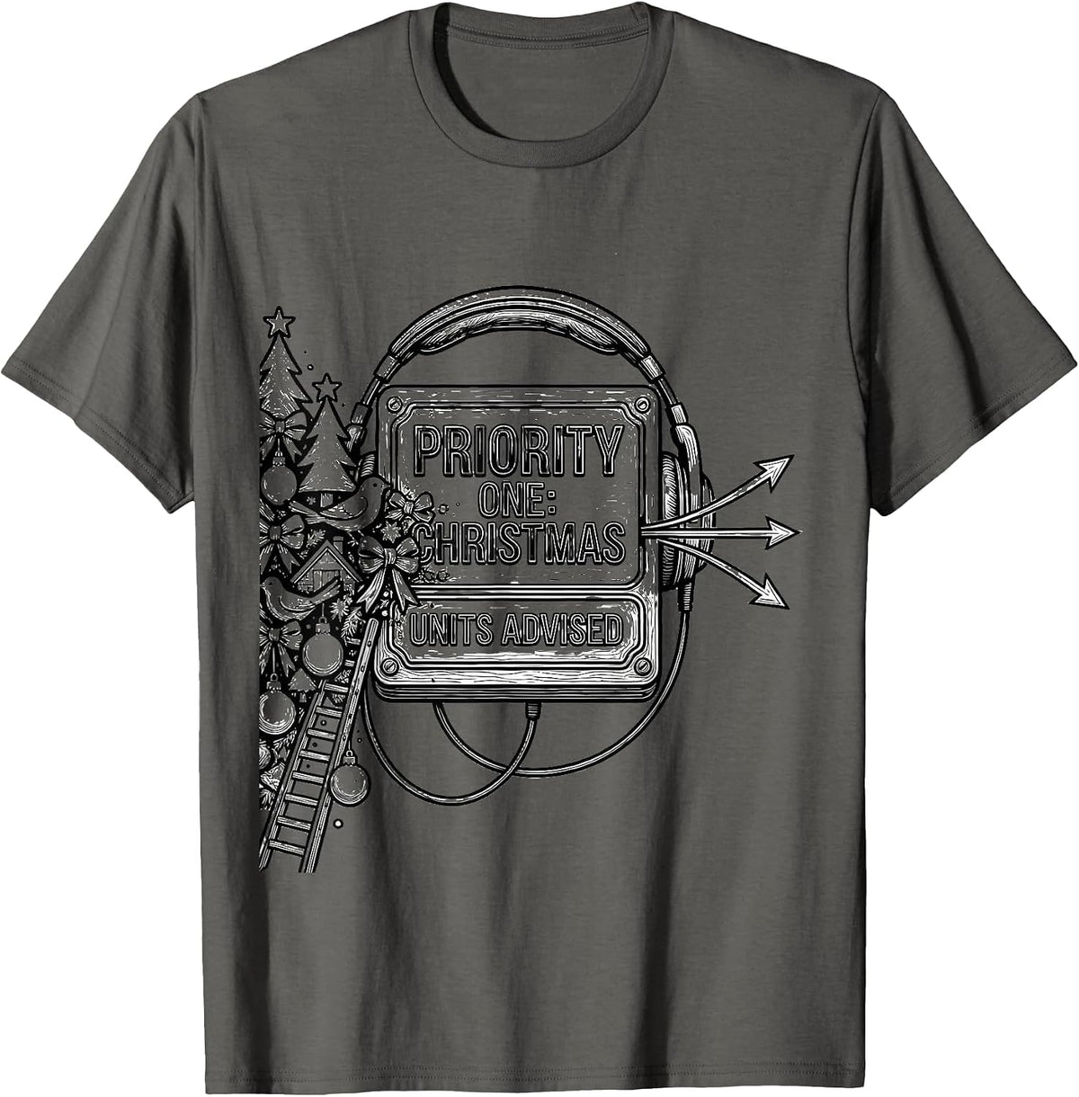 Men's Priority One: Christmas, Units Advised Funny 911 Dispatcher T-Shirt - Asphalt Grey