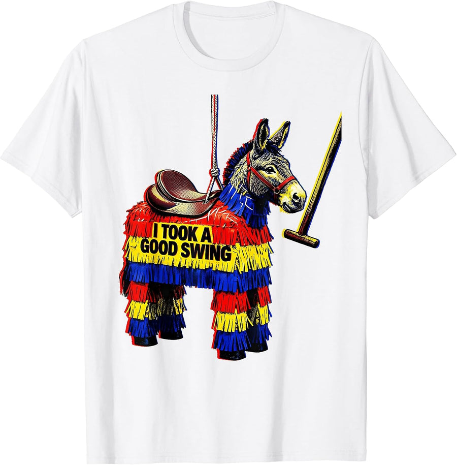 Men's I Took A Good Swing Pop Art Funny Cinco De Mayo Party T-Shirt - White