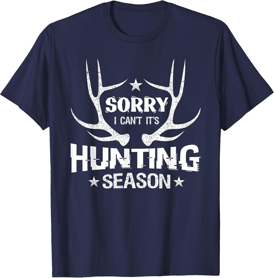 Sorry I Can't It's Hunting Season Humor Deer Hunting T-Shirt - Navy Blue