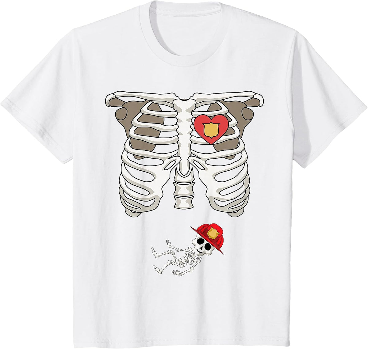 Pregnancy Skeleton Rib T-Shirt Funny Firefighter Bump Shirt T-Shirt - White