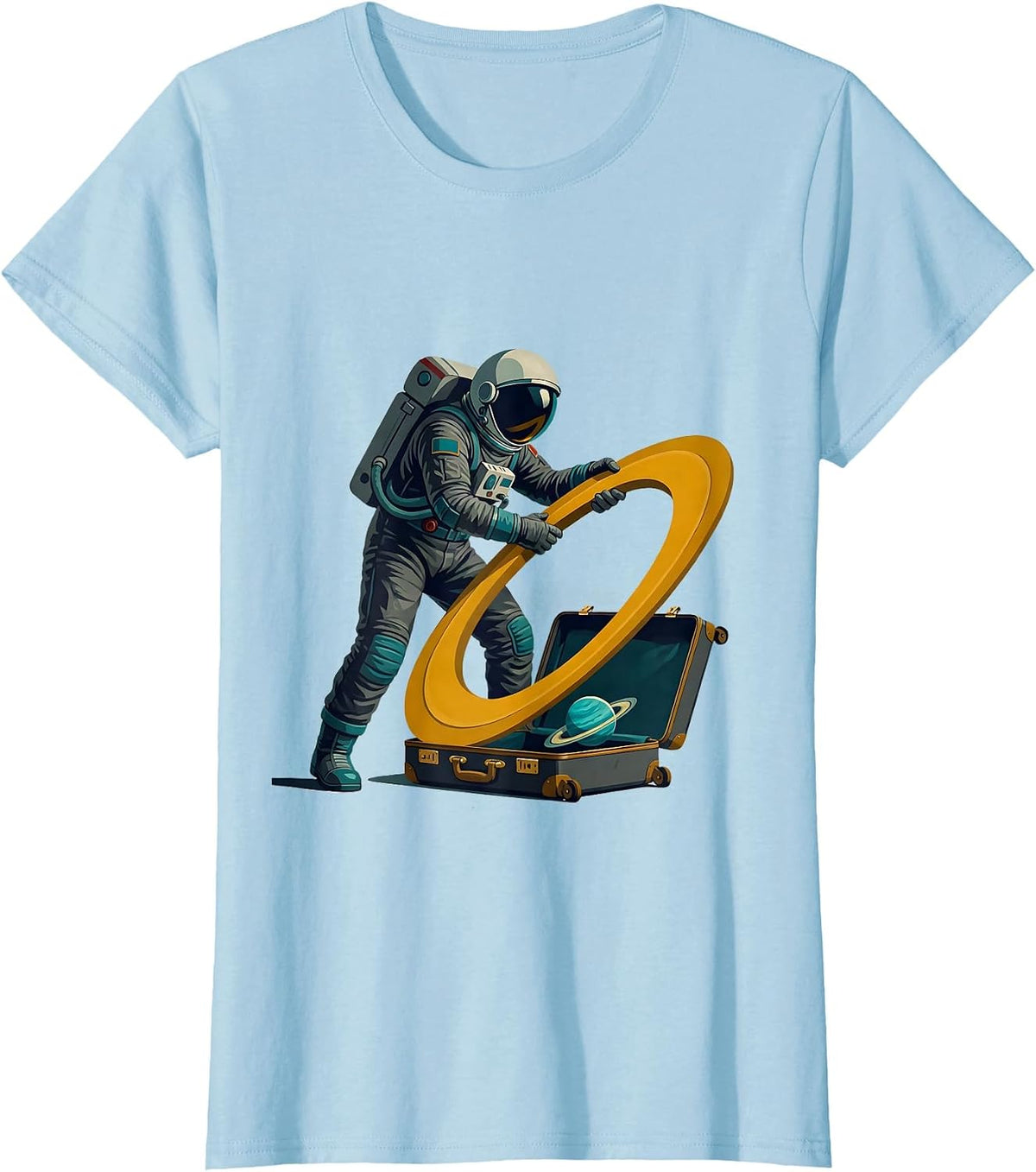 Women's Suited Astronaut Orbit Humor Midcentury Modern Space Lover T-Shirt - Baby Blue