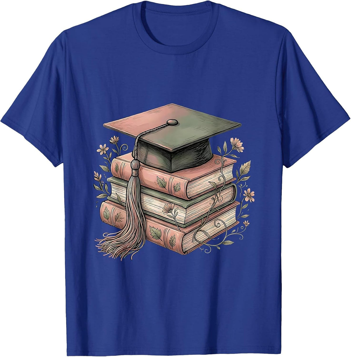 Men's Elementary Teacher Graduation Cap and Books Design T-Shirt - Royal Blue