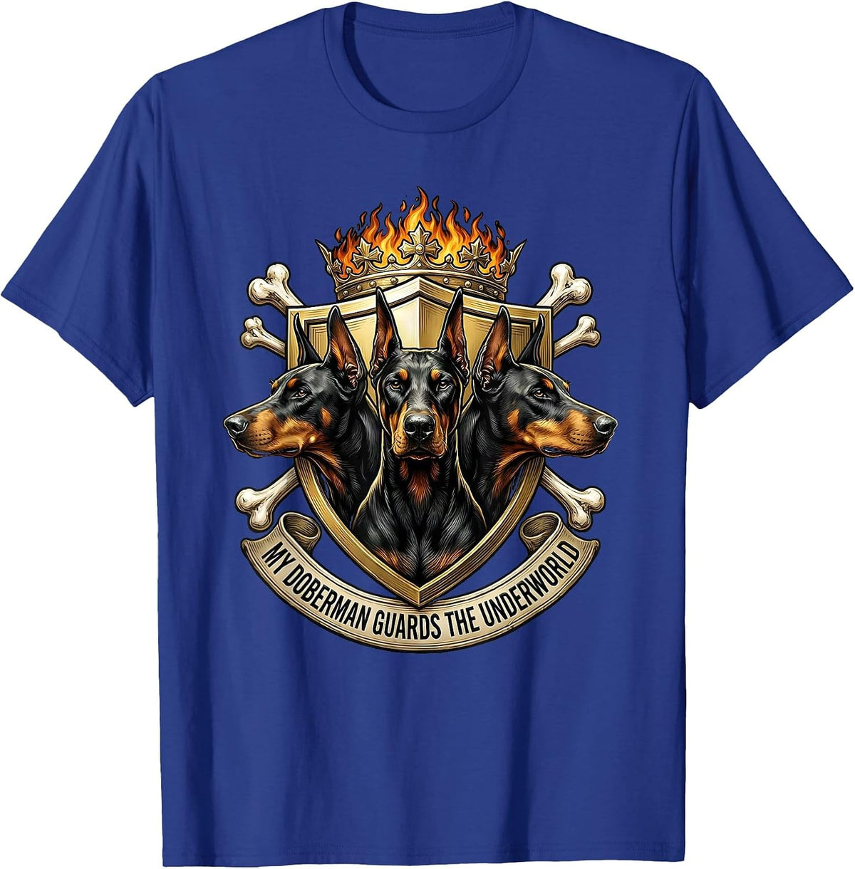My Doberman Guards The Underworld Halloween Design T-Shirt - Royal Blue