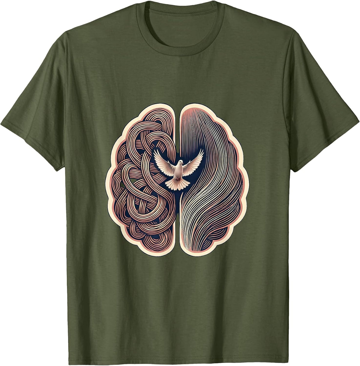 Men's Dyslexia Awareness Brain Pathways Illustration T-Shirt - Olive Green