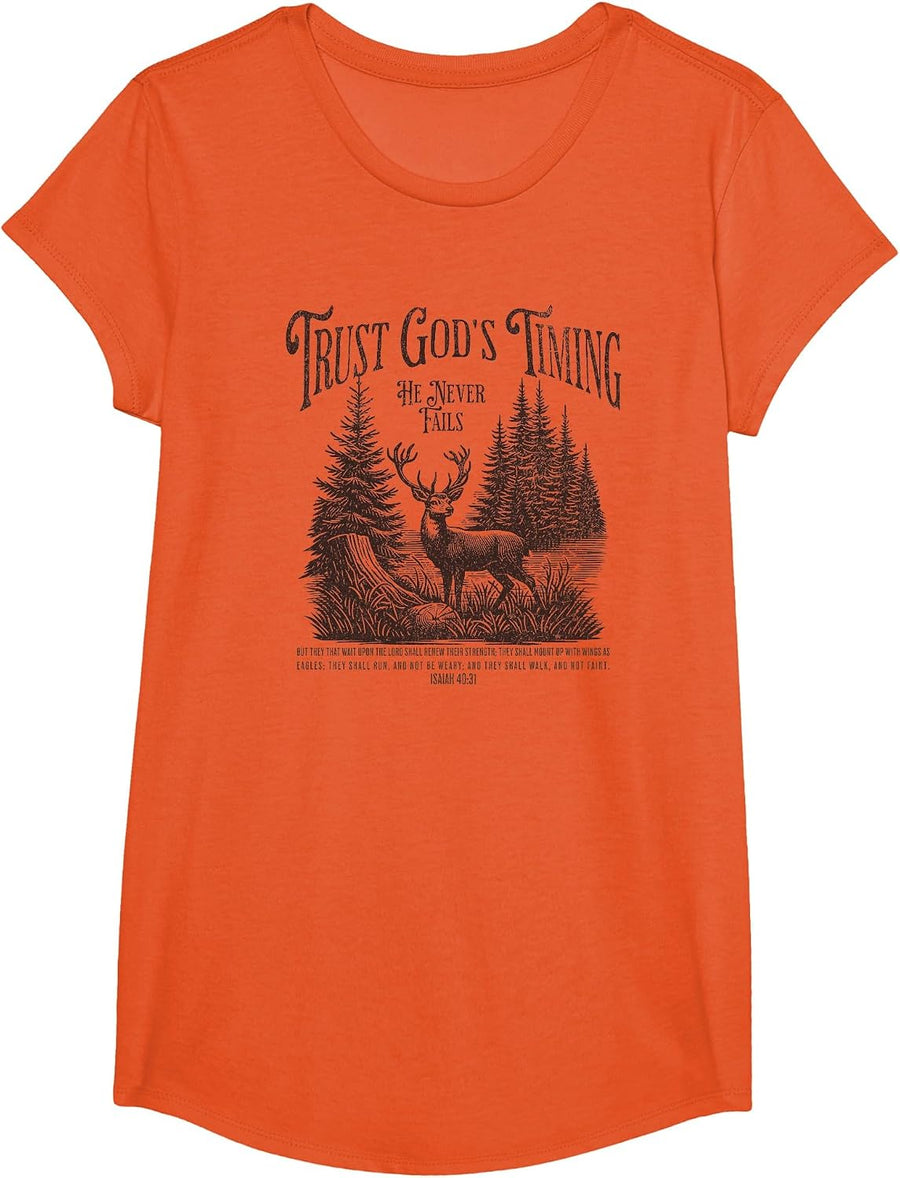 Christian Jesus Bible Verse Deer Elk Buck Hunting Dad Hunter T-Shirt - Girls Orange